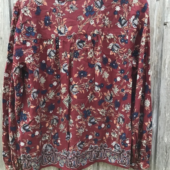 Lucky brand burgundy floral button up size m. Long sleeves - Picture 4 of 4